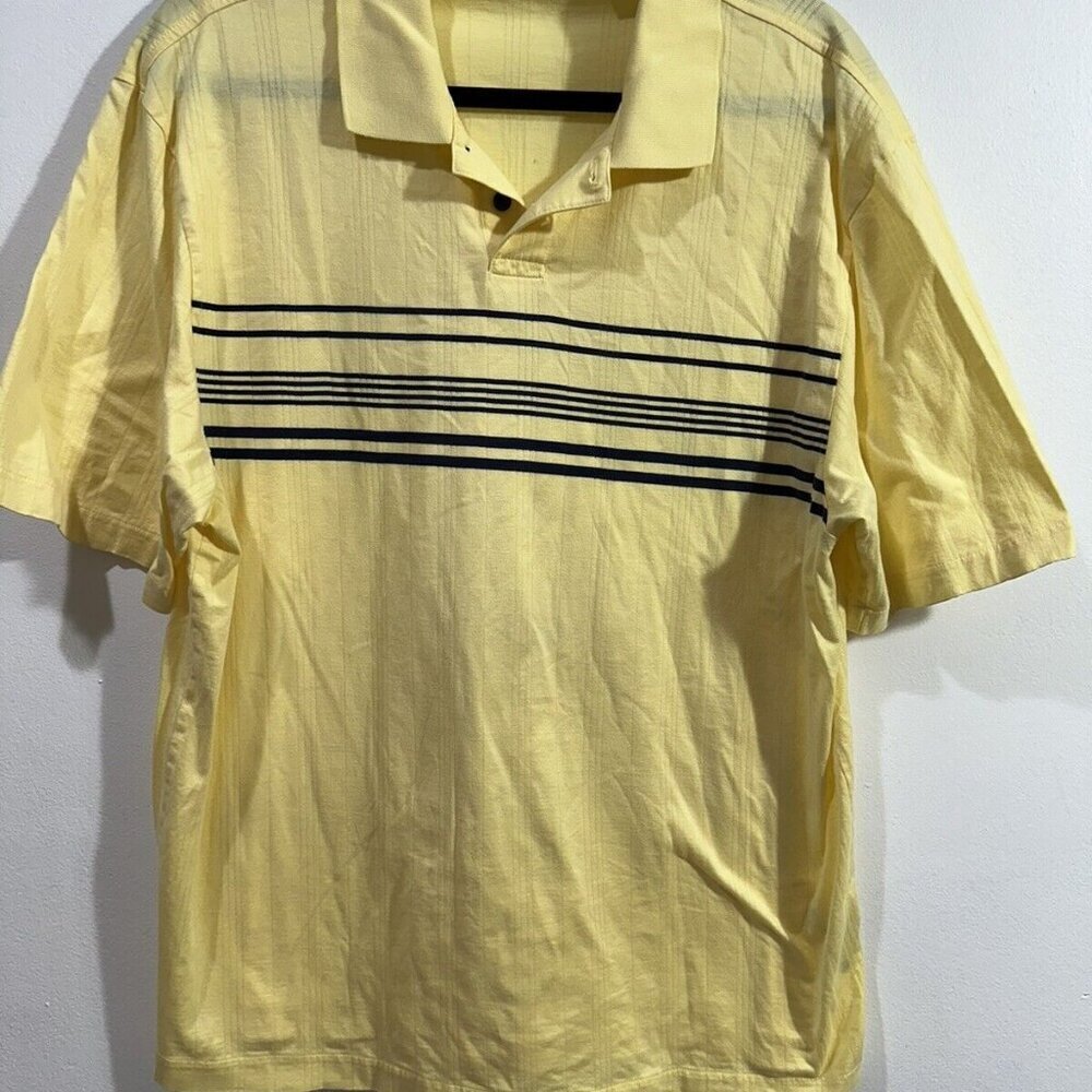 TURNBURY Mens Yellow With Blue Stripes Collar Retro Polo Shirt SZ L